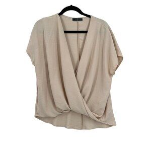 Saints 21‎ Blouse Top Womens Small Beige Short Sleeve Gathered Polyester Shirt